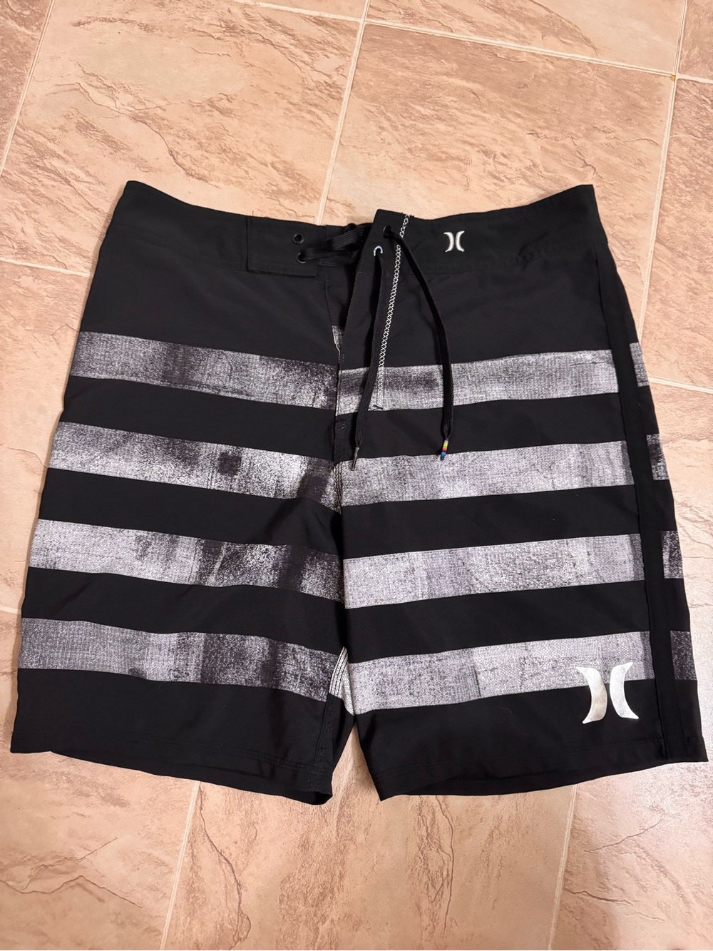 Hurley Black and Gray Horizontal Stripe Boardshorts